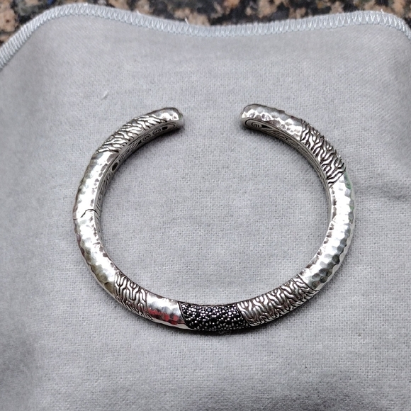 John Hardy Jewelry - John Hardy Textured Sterling Silver Cuff Bracelet With Swarovski Crystals 925